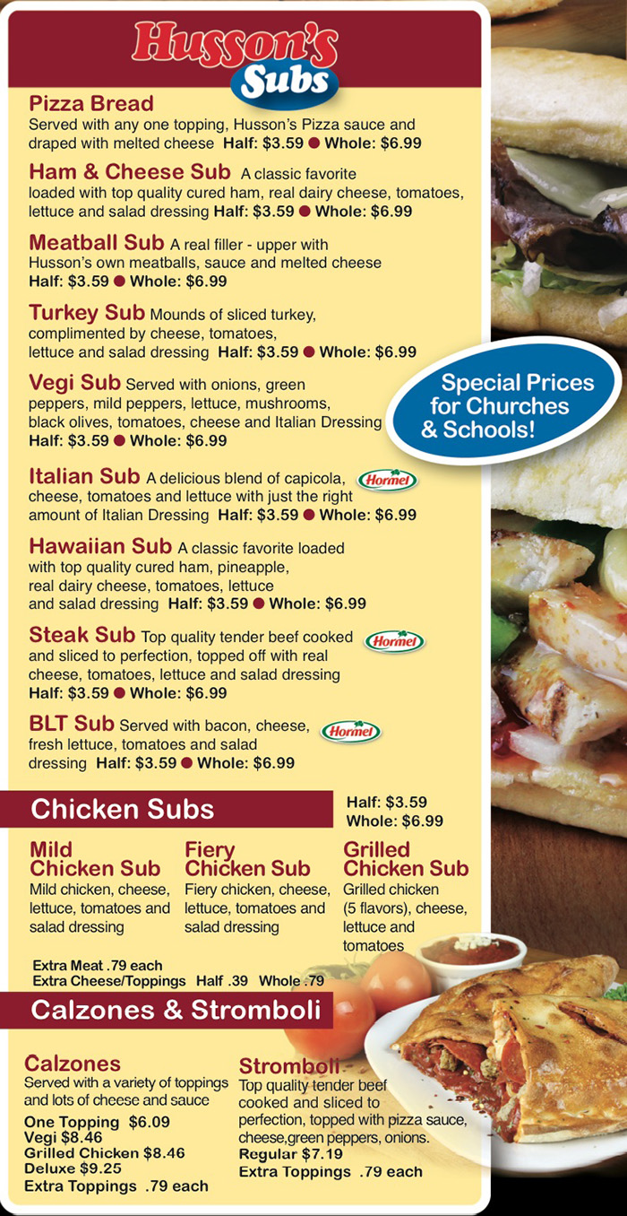 Hussons Pizza Menu Husson's Pizza